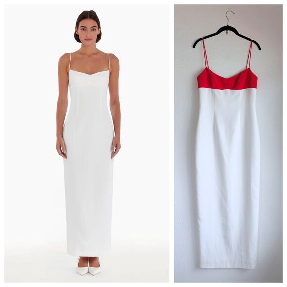 NWOT Amanda Uprichard Lawrence Colorblock Maxi Dress in White & Crimson Red Sz S - Picture 1 of 11